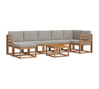 Teenpull Ensemble de canapés d'extérieur 8 pcs en Bois d'acacia Massif Gris Naturel et Clair, modulable, résistant aux intempéries, fauteuils et Pouf pour Jardin terrasse Piscine