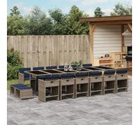 Teenpull Ensemble de jardin 17 pièces en rotin synthétique gris, avec coussins, chaises pliantes, résistantes aux UV, 330 x 106 cm, table pour patio, balcon, extérieur