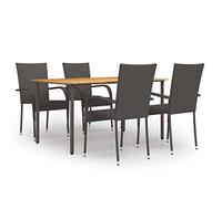 Teenpull Ensemble de Jardin 5 pièces en résine tressée Marron avec Table en Bois d’Acacia Massif 150x90x72 cm et chaises empilables pour mobilier extérieur Patio Confortable et Durable