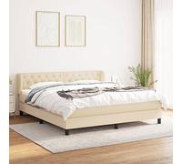 Teenpull Ensemble de lit à sommier tapissier, avec matelas à ressorts ensachés, housse en tissu crème, 160 x 200 cm, cadre de lit confortable avec tête de lit réglable, meuble de chambre moderne pour