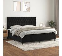 Teenpull Ensemble de lit à sommier tapissier, avec matelas à ressorts ensachés, tête de lit réglable, tissu en velours de luxe, noir, 200 x 200 cm, cadre de lit king size pour un sommeil réparateur et