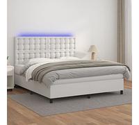 Teenpull Ensemble de lit à sommier tapissier avec matelas, éclairage LED, cuir synthétique blanc, 160 x 200 cm, tête de lit rembourrée et cadre de lit stable, meuble de chambre élégant pour un sommeil