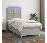 Teenpull Ensemble de lit à sommier tapissier avec matelas, éclairage LED, housse en tissu gris clair 90 x 200 cm, cadre de tête réglable en hauteur, meuble de chambre pour un sommeil réparateur.