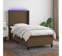 Teenpull Ensemble de lit à sommier tapissier avec matelas, éclairage LED marron foncé, tissu de qualité supérieure, 90 x 190 cm, tête de lit réglable en hauteur, cadre de lit stable pour un sommeil