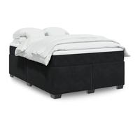 Teenpull Ensemble de lit à sommier tapissier avec matelas et surmatelas, noir, 140 x 200 cm, rembourrage en velours, cadre stable pour un sommeil réparateur, meuble de chambre moderne