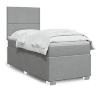Teenpull Ensemble de lit à sommier tapissier, avec matelas, gris clair, 90 x 190 cm, housse en tissu et tête de lit réglable en hauteur, cadre de lit pour un sommeil réparateur