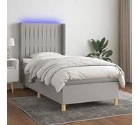 Teenpull Ensemble de lit à sommier tapissier avec matelas, surmatelas et LED gris clair, 90 x 190 cm, en tissu rembourré, cadre de lit stable, tête de lit confortable pour un sommeil relaxant