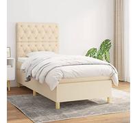 Teenpull Ensemble de lit à sommier tapissier complet, crème, 80 x 200 cm, avec matelas à ressorts ensachés, surmatelas, tête de lit rembourrée, cadre stable pour un sommeil réparateur dans la chambre