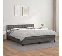 Teenpull Ensemble de lit à sommier tapissier de luxe avec matelas, tête de lit et cadre de 160 x 200 cm, en cuir synthétique gris, rembourré, meubles de chambre durables pour un sommeil profond et