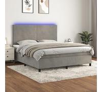 Teenpull Ensemble de lit à sommier tapissier en velours avec matelas, éclairage LED et tête de lit réglable en hauteur, gris clair, 160 x 200 cm, meuble de chambre moderne pour un sommeil réparateur