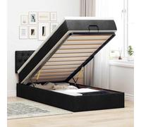 Teenpull Ensemble de matelas ottoman avec éclairage LED, noir, 90 x 190 cm, lit capitonné en tissu avec grand espace de rangement et tête de lit rembourrée, meuble idéal pour la chambre à coucher