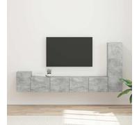 Teenpull Ensemble de meuble TV mural 3 pièces en bois gris béton avec espace de rangement et étagères pour salon, home cinéma, tableau multimédia et appareils HiFi