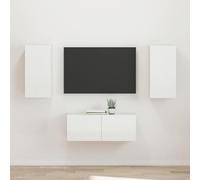 Teenpull Ensemble de meuble TV mural blanc brillant en bois 2 pièces avec beaucoup d'espace de rangement et design moderne pour salon, home cinéma et appareils multimédia