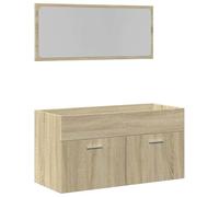 Teenpull Ensemble de Meubles de Salle de Bain 2 pcs chêne Sonoma Bois d'ingénierie 90x38,5x46 cm Armoire et Miroir Fixation Murale Rangement Pratique Espace optimisé