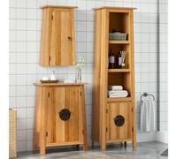 Teenpull Ensemble de Meubles de Salle de Bain 3 pcs Bois de pin Massif Armoire Haute latérale Murale avec Grand Espace de Rangement Design Vintage pour Salle d'eau Fonction Murale