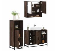 Teenpull Ensemble de Meubles de Salle de Bain 3 pcs chêne Marron Bois d'ingénierie métal Verre 65x20x60 cm 80x33x60 cm 35x37,5x100 cm Rangement Durable Style Industriel