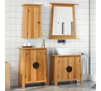 Teenpull Ensemble de meubles de salle de bain 3 pièces en pin massif, aspect rustique vintage avec meuble sous lavabo, armoire d'appoint, armoire murale, pour salle de bain, finition naturelle