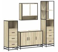 Teenpull Ensemble de Meubles de Salle de Bain 4 pcs chêne Sonoma Bois d'ingénierie métal 4 armoires murales 65x20x60 cm 90x33x60 cm 35x37,5x166 cm Rangement Pratique Design Industriel