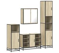 Teenpull Ensemble de Meubles de Salle de Bain 4 pcs chêne Sonoma Bois d'ingénierie métal 65x20x60 cm 80x33x60 cm 35x37,5x188,5 cm Armoire Murale Espace Rangement Pratique