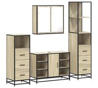 Teenpull Ensemble de Meubles de Salle de Bain 4 pcs chêne Sonoma Bois d'ingénierie métal Armoire à Miroir Meuble-Vasque Armoire Haute Basse idéal Rangement Espace limité