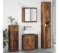 Teenpull Ensemble de meubles de salle de bain 4 pièces aspect bois recyclé résistant à l'humidité avec meuble sous lavabo, miroir, deux armoires de salle de bain, grand espace de rangement