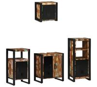 Teenpull Ensemble de meubles de salle de bain, 4 pièces, en bois massif recyclé, multicolore et noir, montage mural, design moderne, durable, adapté aux pièces humides