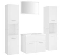 Teenpull Ensemble de Meubles de Salle de Bain Blanc en aggloméré avec lavabo encastré, Armoire d’évier, 2 armoires Hautes, Miroir 60x37 cm, Rangement Pratique et Design Contemporain