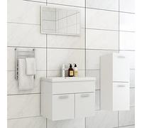 Teenpull Ensemble de Meubles de Salle de Bain Blanc en aggloméré avec lavabo encastré en céramique, Armoire d'évier, Armoire Basse, Miroir, Design Contemporain pour Rangement Fonctionnel
