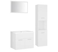 Teenpull Ensemble de Meubles de Salle de Bain Blanc en aggloméré avec lavabo encastré en céramique, Armoire Haute 5 Compartiments, Miroir 60x37 cm, Rangement Pratique et Design Contemporain
