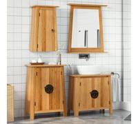 Teenpull Ensemble de Meubles de Salle de Bain Bois de pin Massif 4 pcs avec Armoire lavabo, Armoire Murale, Armoire latérale et Miroir, Rangement spacieux pour Salle de Bain