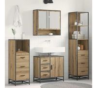 Teenpull Ensemble de meubles de salle de bain en bois de chêne Artisan avec meuble inférieur, armoire miroir, armoire haute, étagère et tiroir pour un rangement ordonné dans la salle de bain