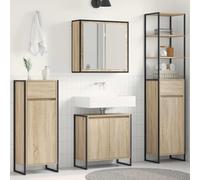 Teenpull Ensemble de meubles de salle de bain en bois de chêne Sonoma 4 pièces avec meuble sous lavabo, armoires de salle de bain, armoire à miroir, design vanité flottante, durable