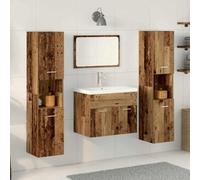 Teenpull Ensemble de meubles de salle de bain muraux en bois aspect bois vieilli, 4 pièces avec lavabo inférieur, armoire miroir, armoire haute et armoire suspendue pour espace de rangement