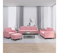 Teenpull Ensemble de meubles de salon 4 pièces en velours rose, structure en métal robuste, rembourrage confortable, avec fauteuil, canapé 2 places, canapé 3 places et repose-pieds