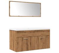 Teenpull Ensemble de Meubles Salle de Bain 3 pcs Bois d'ingénierie chêne Artisanal avec lavabo céramique Blanc et Miroir 90x37 cm Meuble lavabo Cabinet Rangement Pratique et résistant humidité