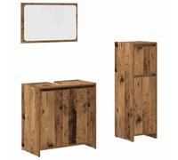 Teenpull Ensemble de Meubles Salle de Bain 3 pcs Bois d'ingénierie, Meuble lavabo, Miroir, Meuble Rangement, 60x33x60 cm, 30x30x95 cm, capacité 60 kg, Finition Vieux Bois, Rangement Pratique