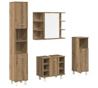Teenpull Ensemble de Meubles Salle de Bain 4 pcs Bois d'ingénierie chêne Artisanal avec Meuble lavabo et Armoire Miroir pour Rangement organisé et Durable