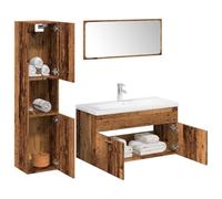 Teenpull Ensemble de Meubles Salle de Bain 5 pcs Bois d'ingénierie, Meuble-Vasque Blanc céramique, Armoire Suspendue, Miroir Bois, Rangement Pratique et Durable