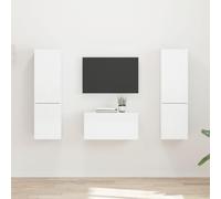 Teenpull Ensemble de meubles TV blanc brillant en bois 5 pièces avec espace de rangement, tiroir, compartiment de porte, plateau multimédia et étagère pour salon, home cinéma avec gestion des câbles