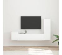 Teenpull Ensemble de meubles TV mural blanc brillant 4 pièces en bois avec 4 portes et 2 étagères 30 x 31 x 100 cm Meuble multimédia moderne pour salon et home cinéma