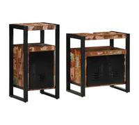 Teenpull Ensemble de mobilier de Salle de Bain 2 pcs Bois Massif recyclé Marron avec Cadre métal 55x35x60 cm, 3 Portes affleurantes, Rangement optimisé, Meuble Salle de Bain Contemporain élégant