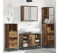 Teenpull Ensemble de mobilier de Salle de Bain 4 pcs Bois Ancien en Bois d'ingénierie, Meuble sous-Vasque et Cabinet Miroir, armoires murales avec tiroir