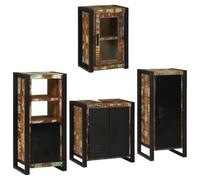 Teenpull Ensemble de mobilier de Salle de Bain 4 pcs Bois Massif recy vec armoires murales, Cabinet sous-Vasque, Design Flottant, Rangement optimisé, Finition métal et Bois