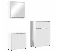 Teenpull Ensemble de mobilier de Salle de Bain avec tiroir 3 pcs Blanc en Bois d'ingénierie 60x30x60 cm, Cabinet lavabo, Miroir, Meuble Salle de Bain avec Rangement et Hauteur réglable pour intérieur