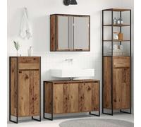 Teenpull Ensemble de mobilier de Salle de Bain avec tiroir Bois Ancien en Bois d'ingénierie, Cadre Acier, 4 Meubles, 15 étagères, Miroir Plan, Meuble sous lavabo, Rangement Flottant Moderne