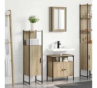 Teenpull Ensemble de mobilier de Salle de Bain Marron en Bois d'ingénierie avec Miroir, Cabinet sous évier, Meuble Haut 3 pièces, Montage Mural, Rangement optimisé pour Salle de Bain intérieure