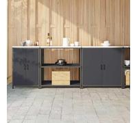 Teenpull Ensemble de Rangement Cuisine en Acier Anthracite 3 pièces avec 6 étagères et 4 Portes, Meuble Buffet et Armoire de Stockage Polyvalent pour Cuisine intérieure et extérieure