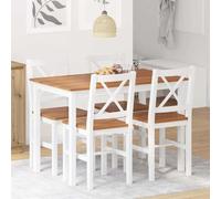Teenpull Ensemble de Salle à Manger 5 pièces Marron et Blanc en Bois de pin avec Table 108x65x73 cm et 4 chaises, Finition laquée, idéal Cuisine et Salle à Manger pour Repas Quotidiens élégants