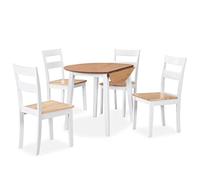 Teenpull Ensemble de Salle à Manger 5 pièces MDF et Bois d'hévéa Blanc avec Table Ronde à abattants et 4 chaises pour Cuisine et Coin Repas Pratique