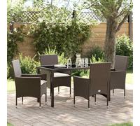 Teenpull Ensemble de salle à manger de jardin, 5 pièces, avec coussins, marron, en polyrotin, 140 x 70 cm, résistant aux intempéries, pour terrasse, balcon